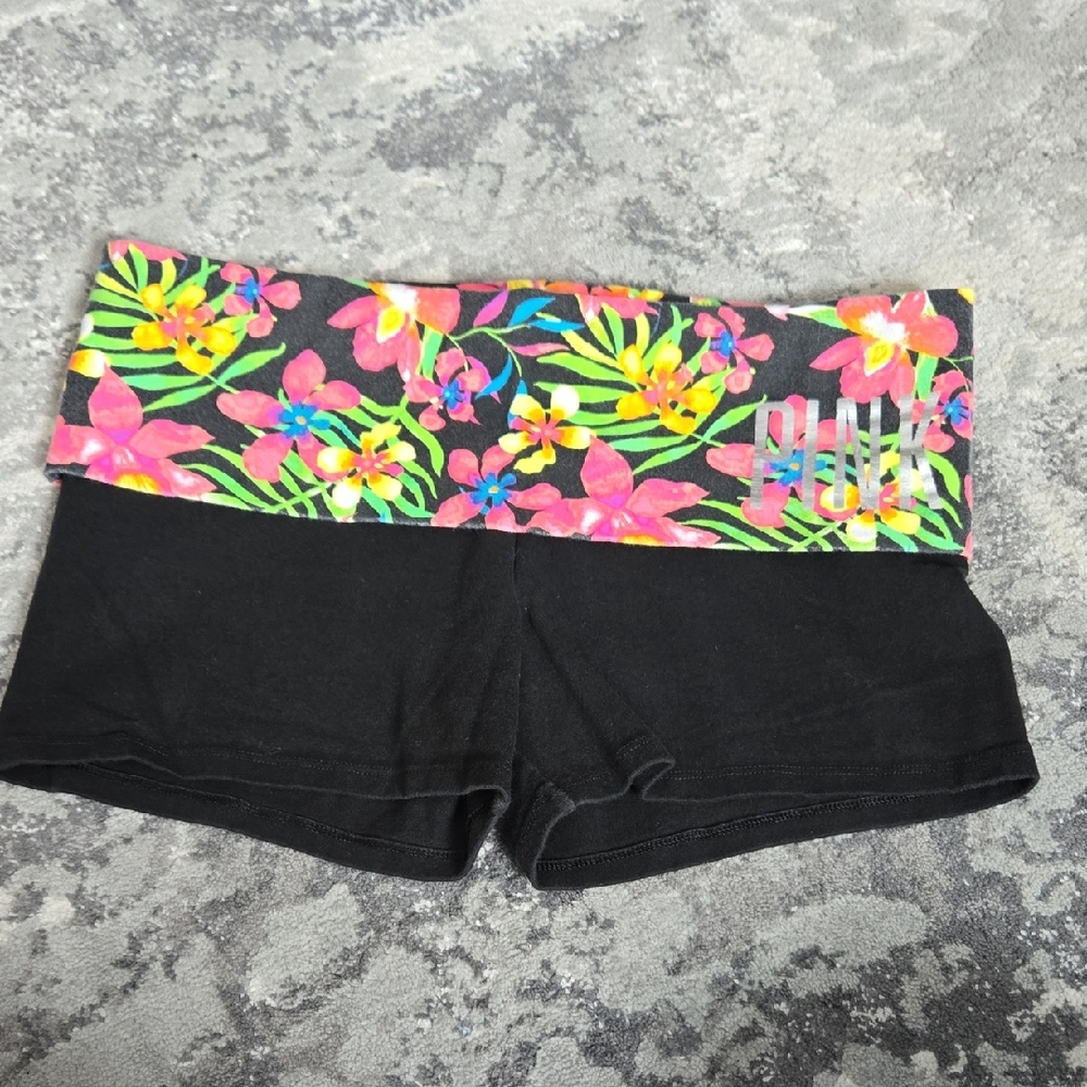 PINK Victoria's Secret Black Shorts with Floral Waistband